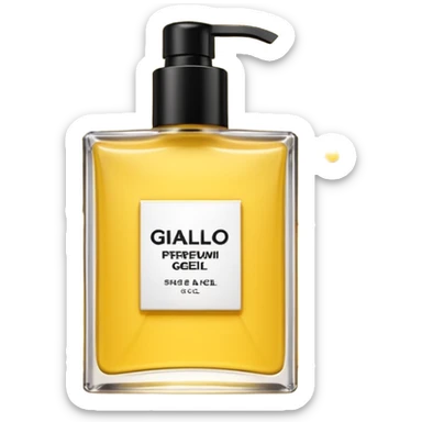 Set giallo contente un profumo una crema corpo e un bagno doggia  sticker