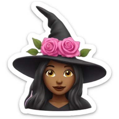 witch wearing pink witch hat and carrying roses sticker
