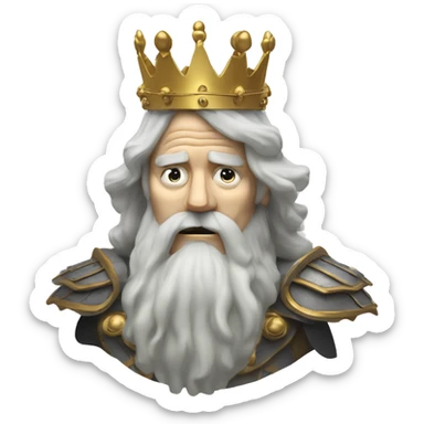 Vintage King hamlet old man big beard gold crown wearing armour fading ghost hands out trapped melting into wisps sticker