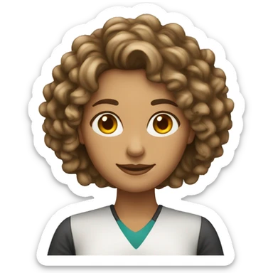 female long curly hair, tanned skin teacher sticker