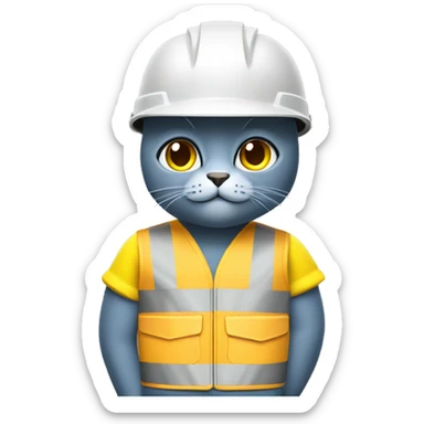 gray-cat blue eyes with yellow construction helmet and vest tools sticker
