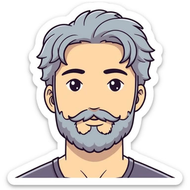 White skin Change gender to male black wavy hair with gray streaks and dimples in each cheek and well trimmed beard sticker