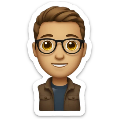 designer with round glasses, brown hair and a side parting sticker