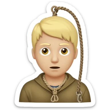 😔 with noose around neck. IOS themed emoji with regular yellowish skin(not completely yellow) only head sticker
