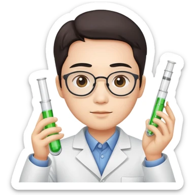 super realistic Chinese scientist holding test tube sticker