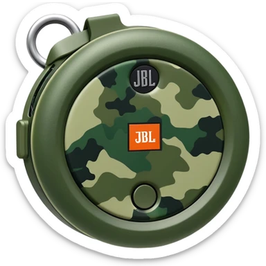 Abstract JBL Clip 4 keeping the signature round shape with clip, basic green camouflage design, iOS emoji style sticker