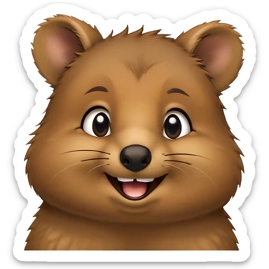 Cinematic Comical Quokka Portrait Emoji, Head tilted dramatically with an exaggeratedly amused expression, featuring a quirky, fluffy brown fur with a wide, playful grin and expressive eyes filled with humorous disbelief, Simplified yet hilariously expressive features, highly detailed, glowing with a slightly sassy glow, high shine, dramatic yet playful, stylized with an air of cheeky marsupial mischief, bright and endearing, soft glowing outline, capturing the essence of a spirited and over‐the‐top quokka, so meme‐worthy it feels like it could beam its way into internet fame instantly! sticker