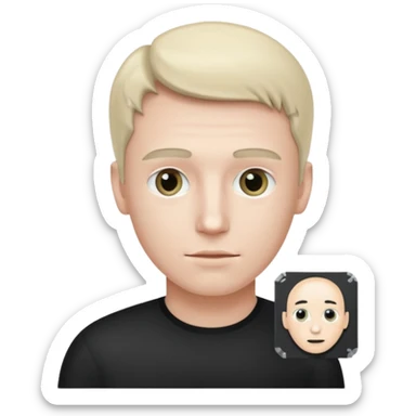 a man with a small AI chip next to him sticker