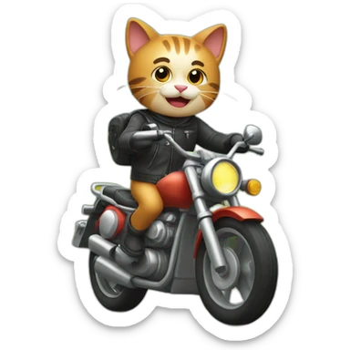 happy cat driving motorbike sticker