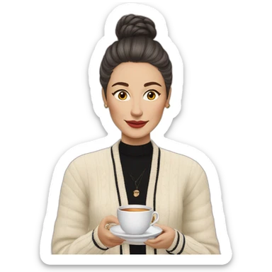 Romanian woman in Chanel cardigan drinks tea sticker
