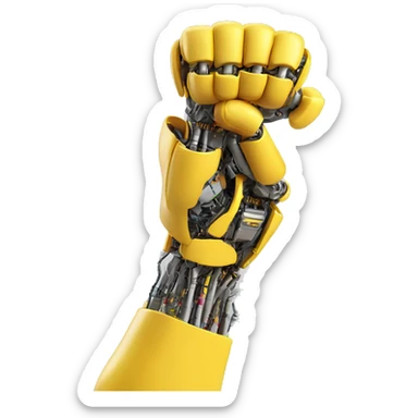 Flexing yellow robotic bicep with shocks and circuits that’s attached to the forearm sticker