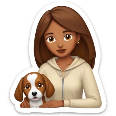 Emoji de mujer morenita con su perro sticker