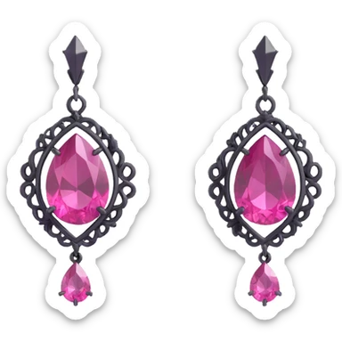 realistic 3D gothic earring with pink gemstone, minimal and elegant sticker