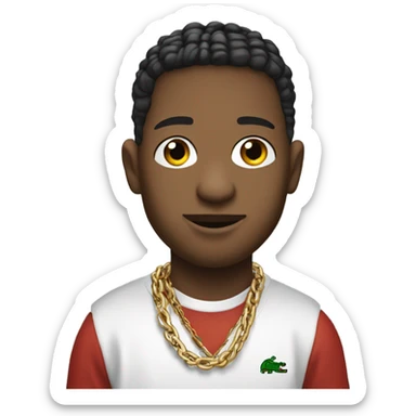 create an emoji of a young rapper with a chain on his neck dressed in a Lacoste TN sticker