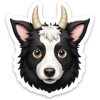 A black and white border collie with cow's horns. sticker