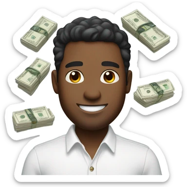 Guy with brown skin in white long sleeve wins money sticker