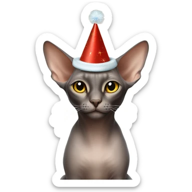 Sphinx cat in a New Year's hat sticker