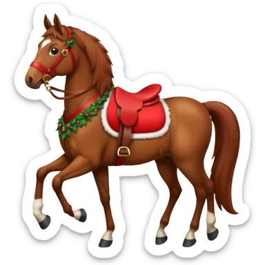 christmas brown horse with a red saddle sticker