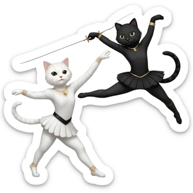 A white cat doing ballet and a black cat doing fencing sticker