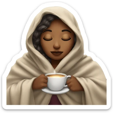 girl inside a blanket sipping coffee eyes closed sticker