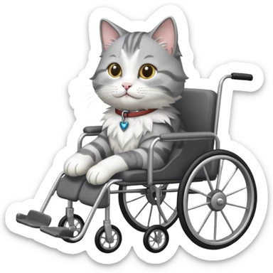 grey and white cat in a pet wheelchair sticker