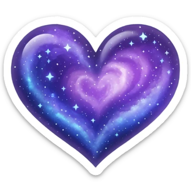 a heart shape with a night sky galaxy texture, sparkling stars, deep blues and purples sticker