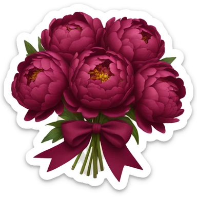 Big bouquet of burgundy peonies with a bow sticker