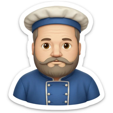 medieval fat chef, middle-aged, bearded, sly, grim-faced emoji sticker