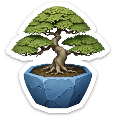 Korean very old broken Stone Age rocky35-sided polyhedron-shaped shallow dark moss rough bark blue maple tree bonsai pot sticker