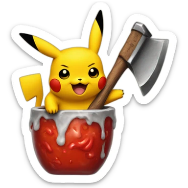 Pikachu with a ketchup stained axe sticker