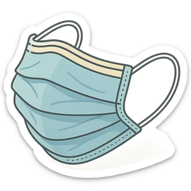 slightly crumpled medical mask, 2D isometric style, detailed drawing, detailed shadows and highlights, clean contours, soft lighting, transparent background sticker