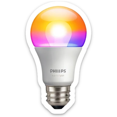 A Philips Hue smart light bulb with color spectrum visible inside the bulb sticker