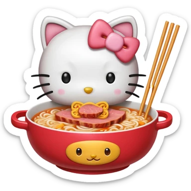 Hello Kitty enjoying a bowl of SPAM ramen sticker