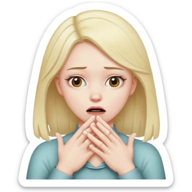 Girl pretending to choke herself with her hands sticker