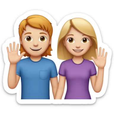 3 emojis holding hands, ginger white girl on the left, brunette white man in the middle, blonde white girl on the right sticker