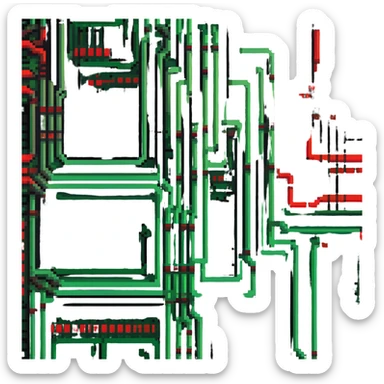 Circuit board pattern member badge with green to red gradient power flow sticker