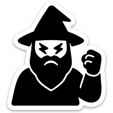 angry wizard with lightning eyes and a balled up fist sticker
