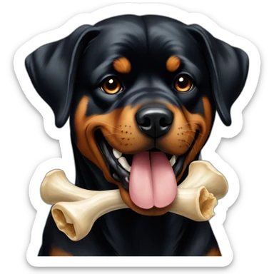 Rottweiler dog with bone in mouth sticker