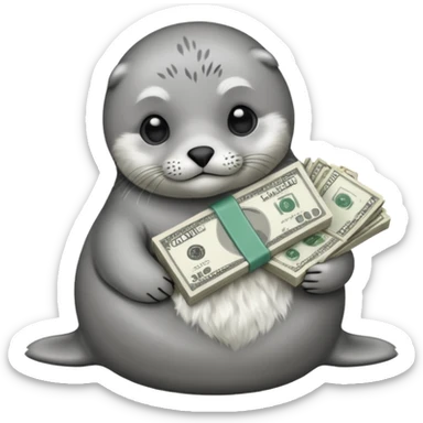 Baby seal holding a lot of money  sticker