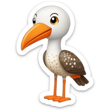 friendly brown and white speckled sea bird with long orange beak and long legs sticker