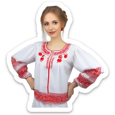  Blouse vyshyvanka, white with red embodiary on sleeves sticker