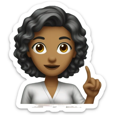 A female researcher in her 20s wearing a gown. Her hair is black short and her skin is white. She is pointing at a blackboard sticker