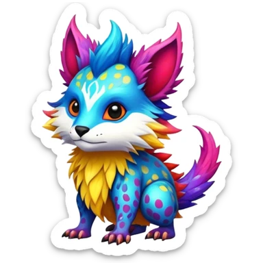 a colorful edgy cute vernid-fionbri-creature with splash patterns full body  sticker