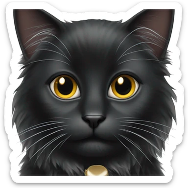 black cat domestic long-haired with white spot on the mouth sticker
