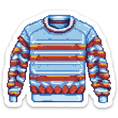 sweater with blue and red horizontal stripes, pixel art style sticker
