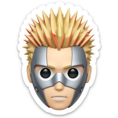 minimal emoji of Genos from One Punch Man, mechanical face, spiky blond hair, robot emoji style sticker