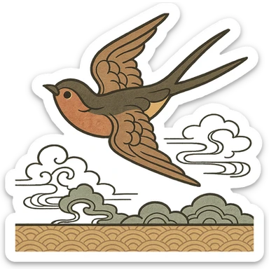 a flying bird symbolizing movement and freedom, distinct ukiyo-e Japanese art style sticker