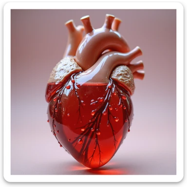 a transparent glossy realistic heart, half filled with red liquid, highly detailed, photorealistic look sticker