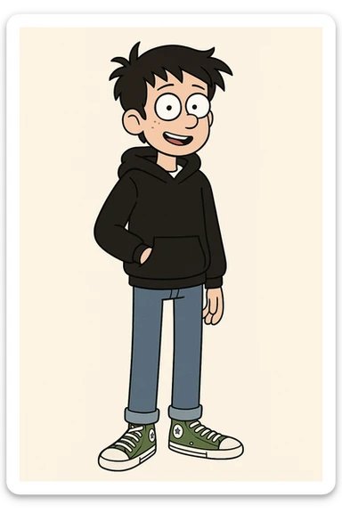 A boy Natural shirt Jet Black organic hoodie blue jeans green converse chuck taylor all star sticker