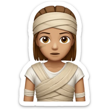 Mummy, his clothes:white T-shirt, brown hair sticker